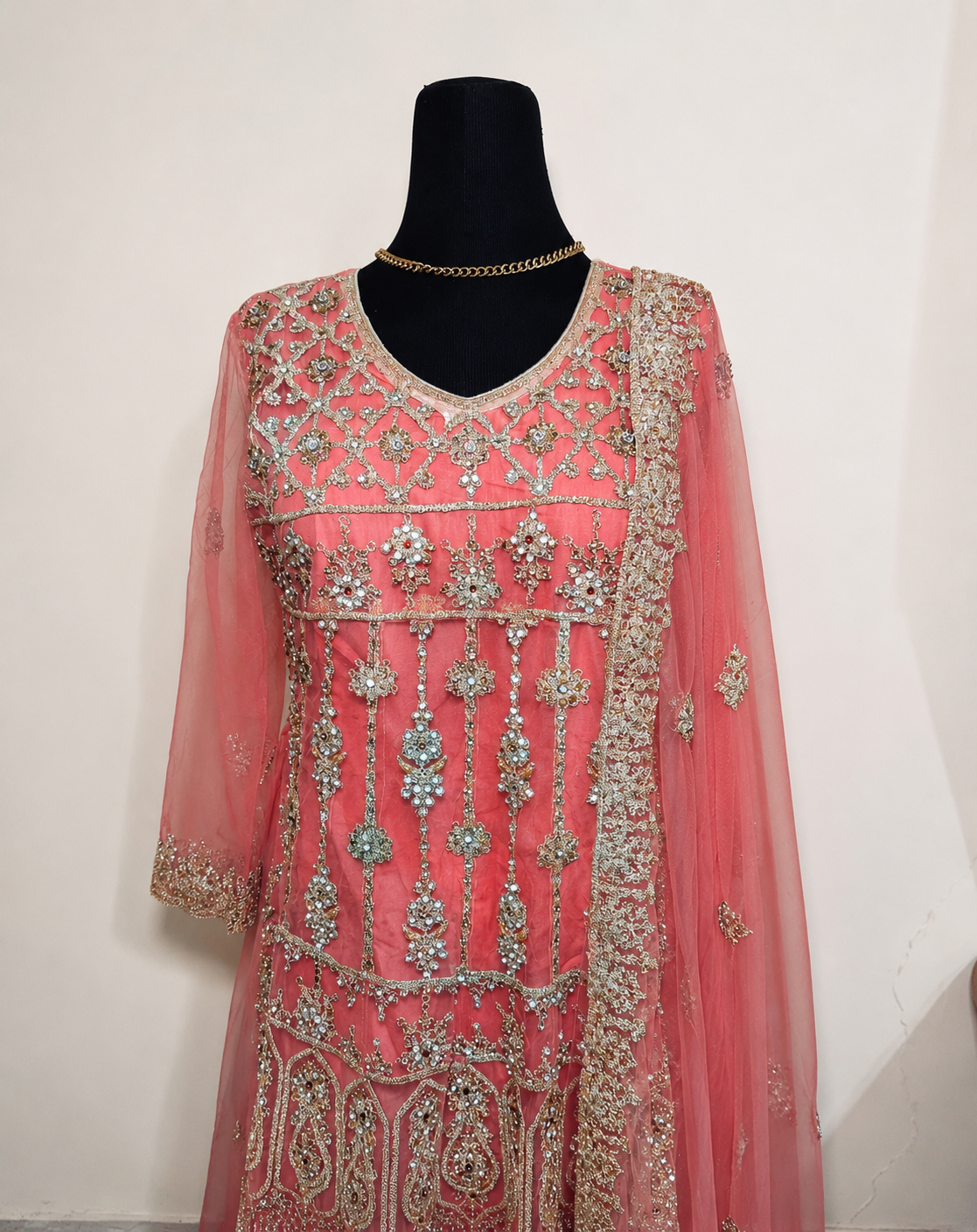 Rose Pink 3Pc Peplum shirt & lehenga - Image 3