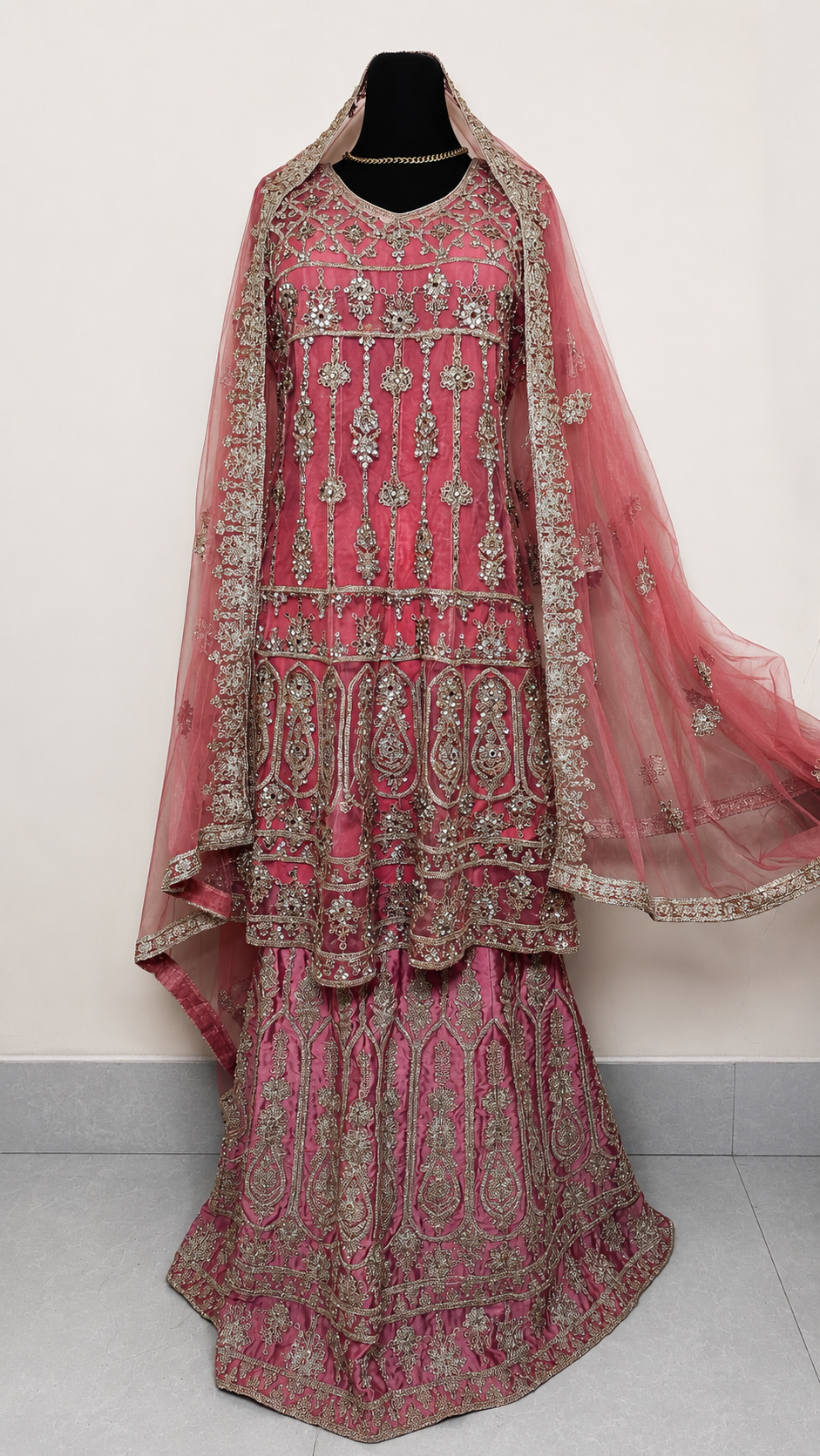 Rose Pink 3Pc Peplum shirt & lehenga - Image 2