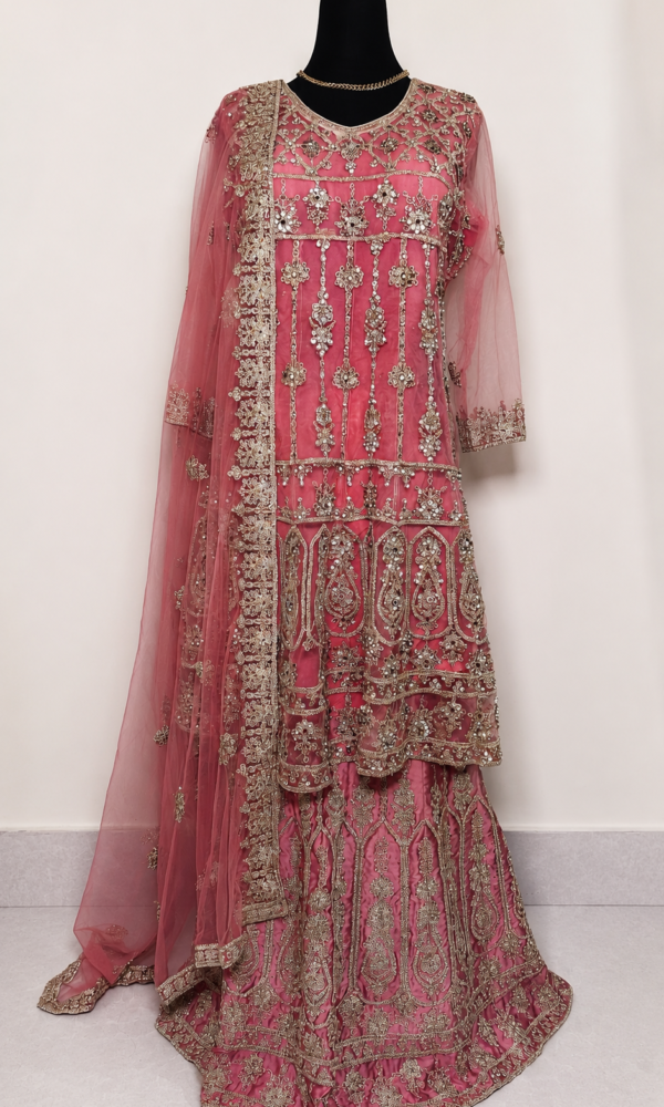 Rose Pink 3Pc Peplum shirt & lehenga