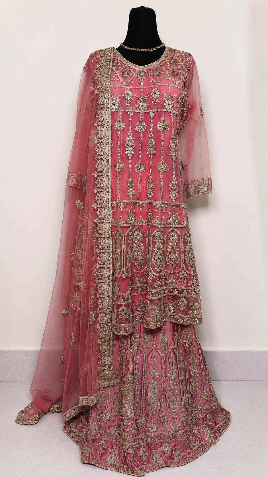 Rose Pink 3Pc Peplum shirt & lehenga