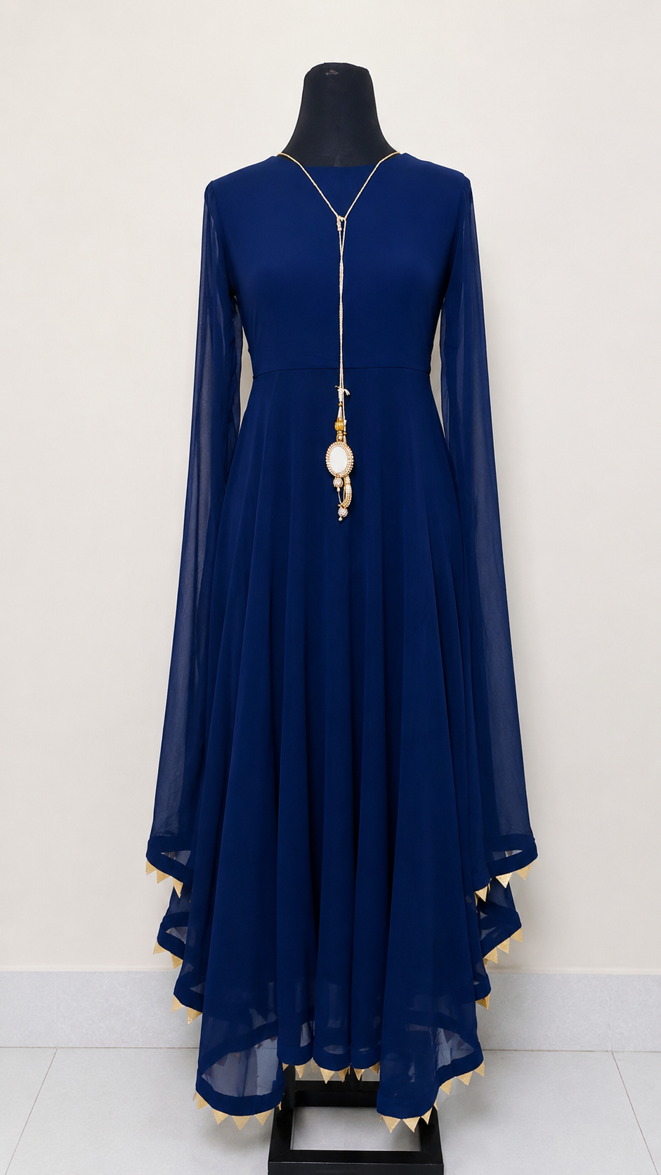 Blue chiffon frock with churidar pajama - Image 2