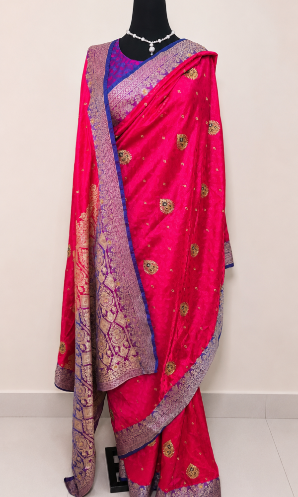 Banarasi Bright Pink & Violet Silk Saree